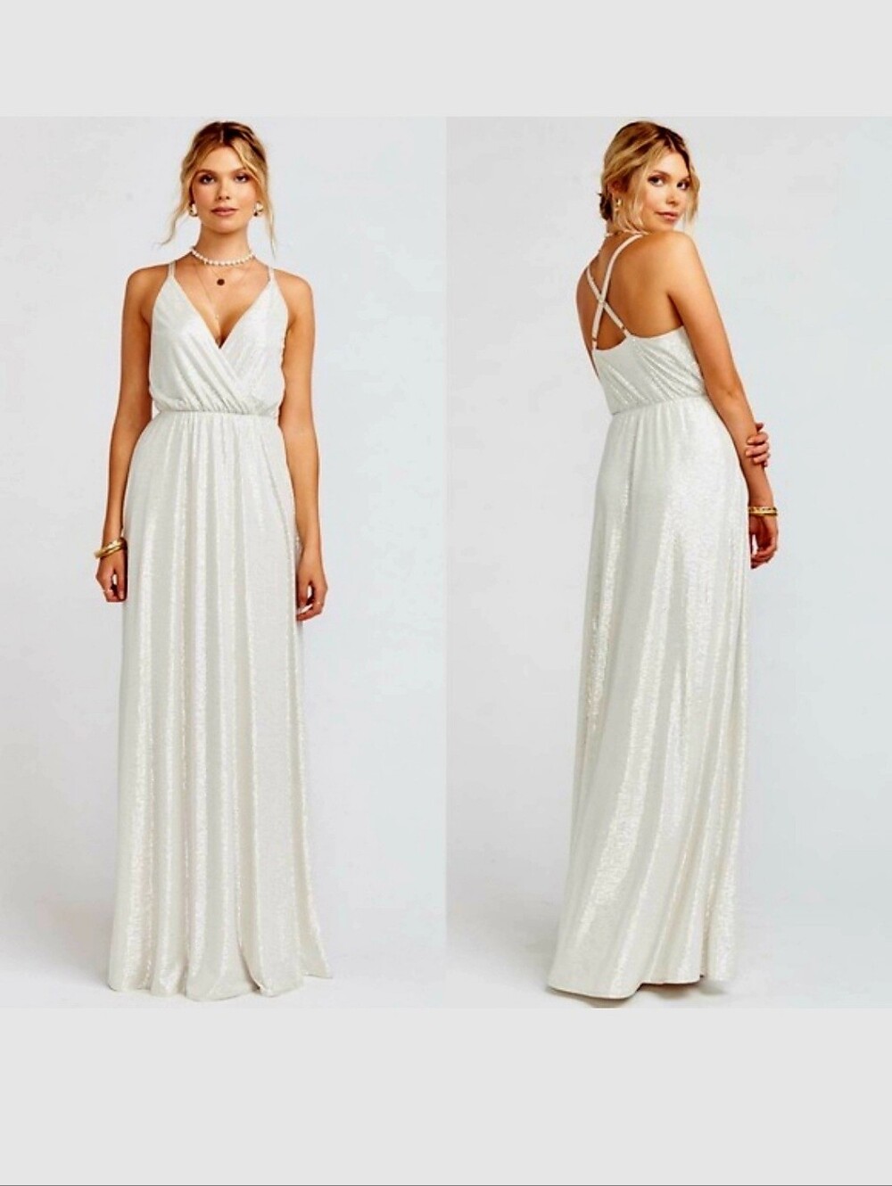 Show Me Your Mumu Luxe Metallic Shimmer Maxi Dress Formal Gown Bridesmaid MD